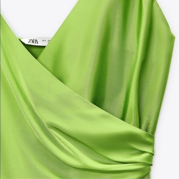 NWOT Zara Satin Midi Dress in Lime Green Size M - Picture 8 of 16